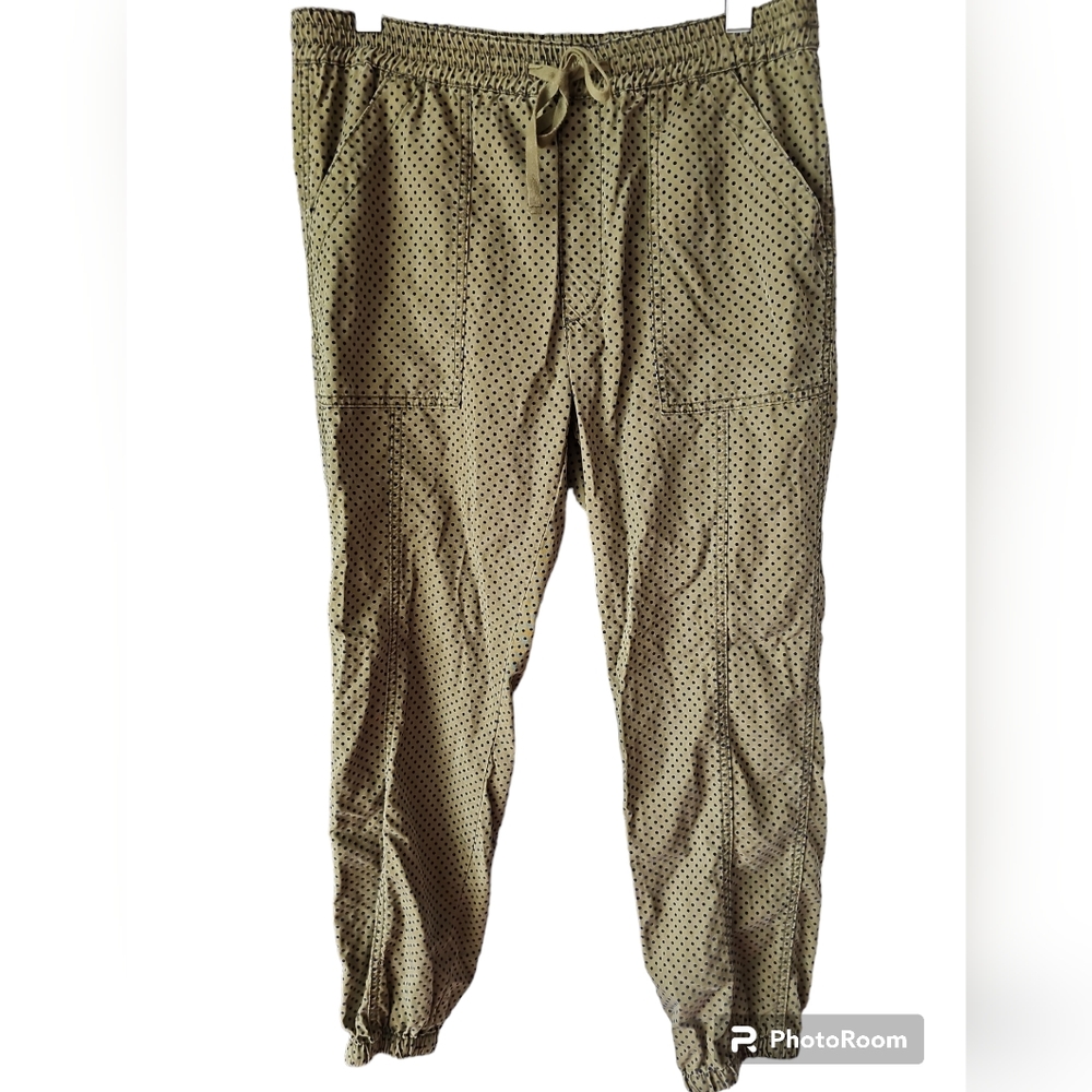 By Anthropologie Pants Women's Size M Olive Green Polka Dot Jogger‎ Pant
